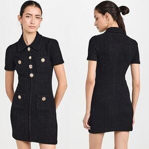 NWT Self Portrait Jewel Button Knit Short Sleeve Mini Dress Black Size: Large